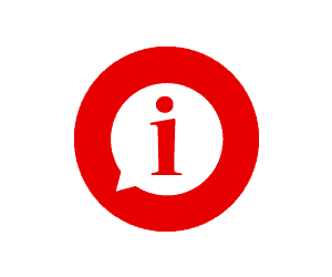 Roter Button mit Weißer Sprechblase mit einem I für Informationen darin